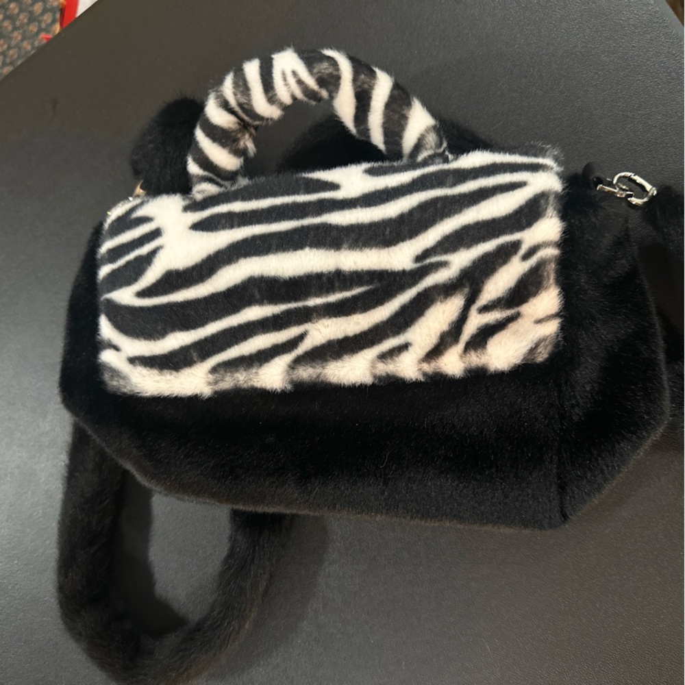 Zebra Print Faux Fur Handbag